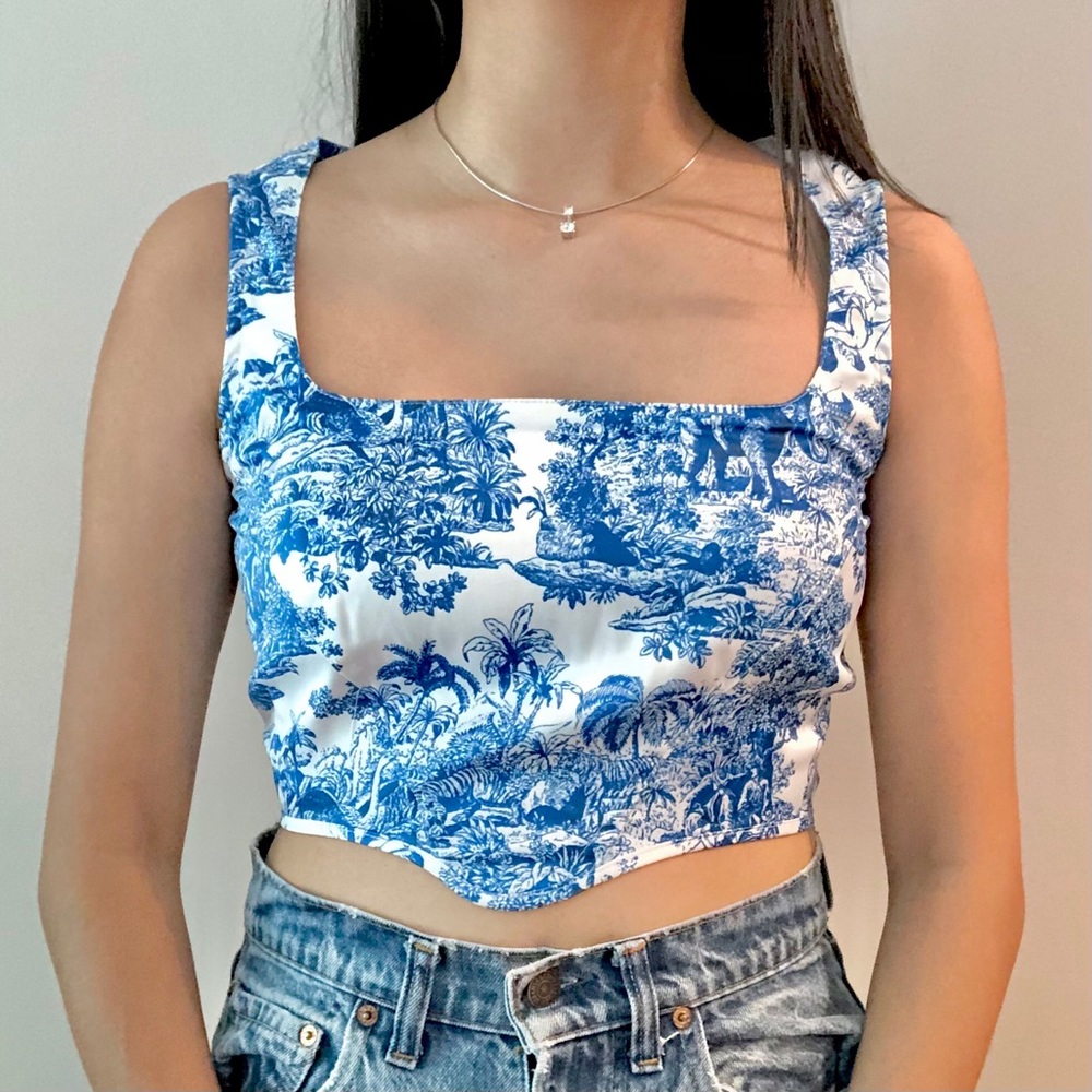 nwt toile print corset crop top